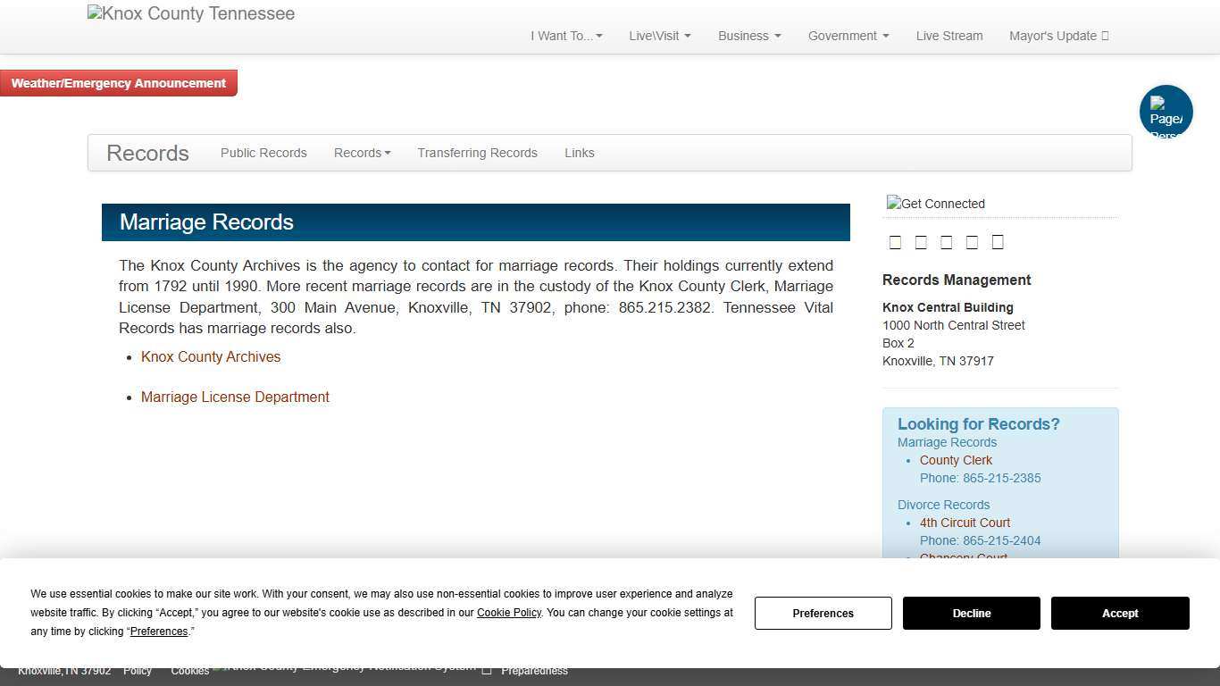 Marriage Records - Records Management - Knox County Tennessee Government